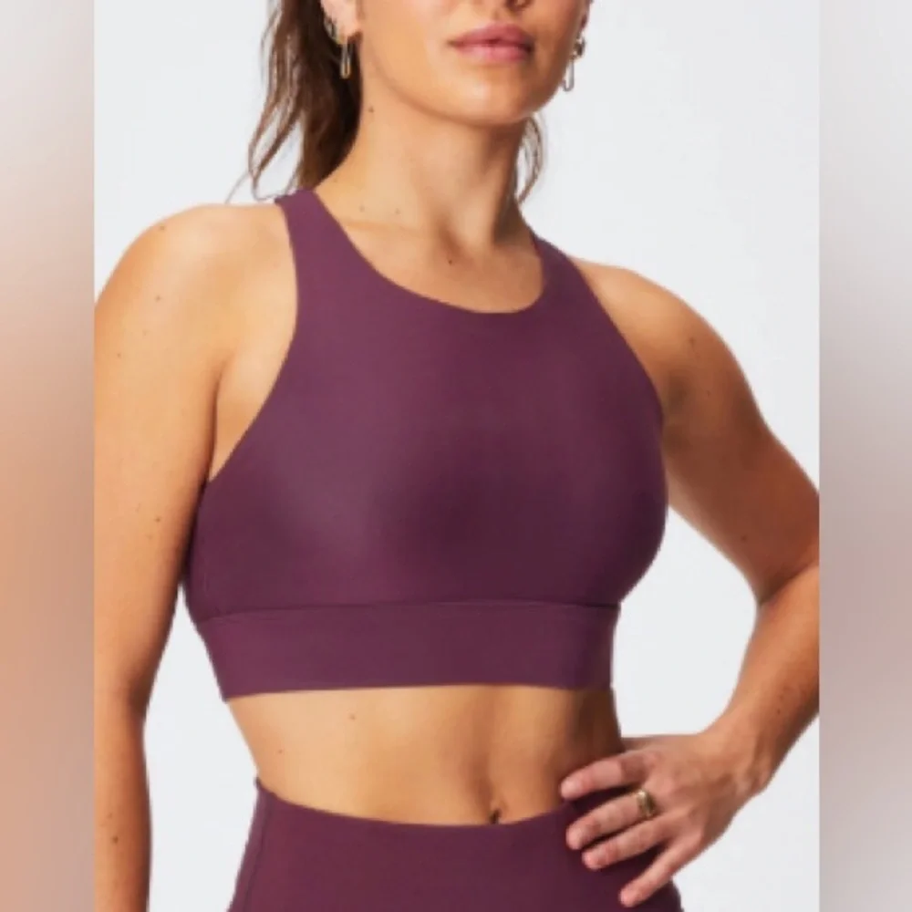 Fabletics No Bounce Burgundy High Impact Sports Bra | XL